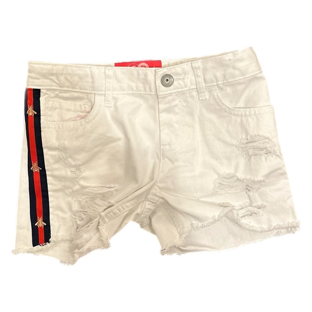 Kid’s White Denim Shorts W/ Side Bee Ribbon - Picture 5 of 8